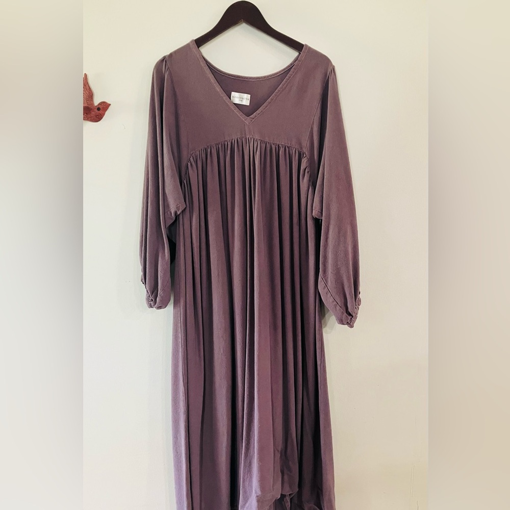 Honeydove Vintage Raw Silk Cozy Dress in Earthy Plum